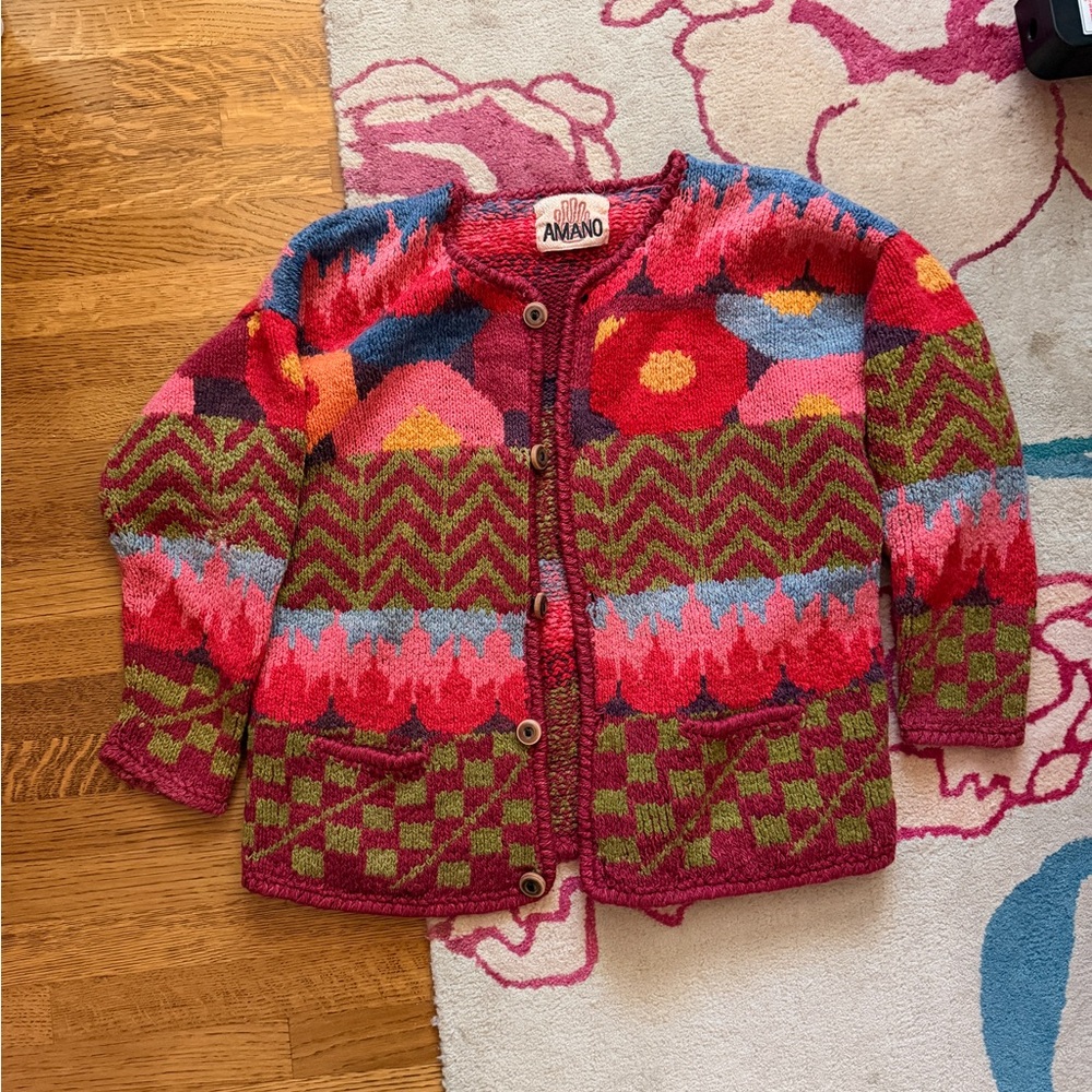 Amano Women's Colorful maximalist wool Cardigan Sweater